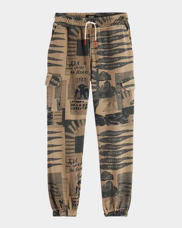 Boy's Typographic Print Cargo Joggers, Size 4-12